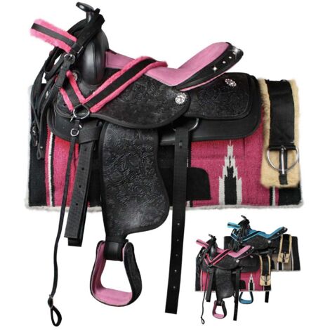 15", Turchese: Sella western modello New Gen completa di sottosella, briglia, pettorale e sottopancia