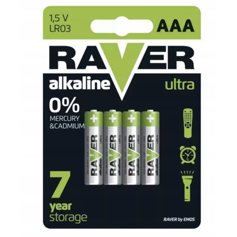1,5 V LR6 AAA Raver Alkaline-Batterien, 4er-Set