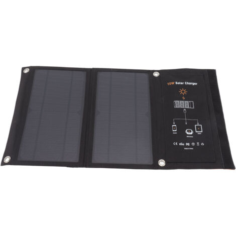 15-W-monokristallines Solarpanel mit zwei USB-Anschlüssen, faltbares Solarladegerät für den Außenbereich, schwarze Powerbank