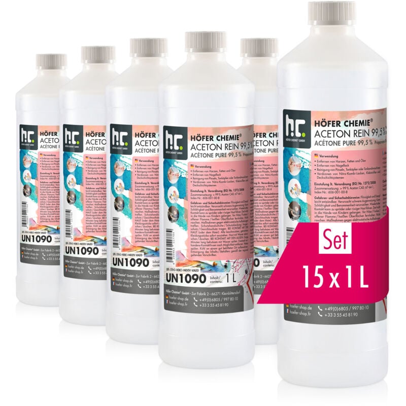 15 x 1 Litre Acétone pur 99,5%
