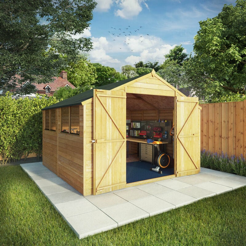 Overlap Apex Wooden Garden Workshop Storage Shed - 10 x 10 - Waltons