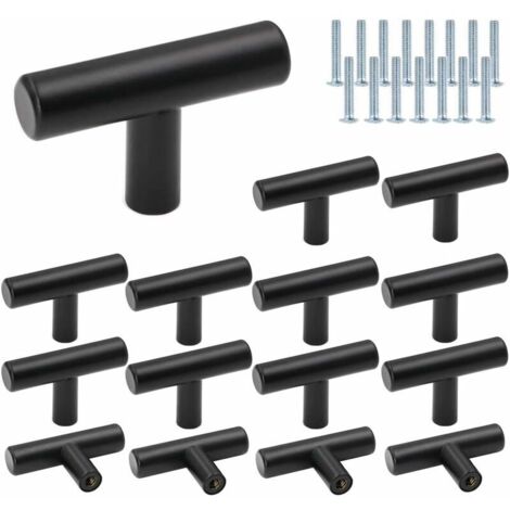 15 x Ø12 mm Boutons de tiroir Length 50mm T- Bar Bâton Poignée de cuisine Meuble Porte d'armoire en acier inoxydable，Poignées de Meuble à Trou Unique et Boutons,Barre en T Poignée de Placard de Cuisin
