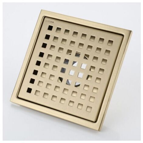 15 x 15 cm square gold stainless steel shower drain with floor drain cover, deodorant brass core, brushed gold YMYNY