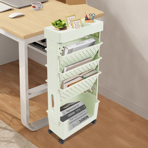 15 x 37,5 x 78 cm, étagère à livres mobile, étagère de rangement, étagère à livres, étagère de rangement à roulettes, couleur verte.
