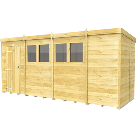 15 x 4 Feet Pent Shed - Single Door With Windows - Wood - L118 x W454 x H201 cm