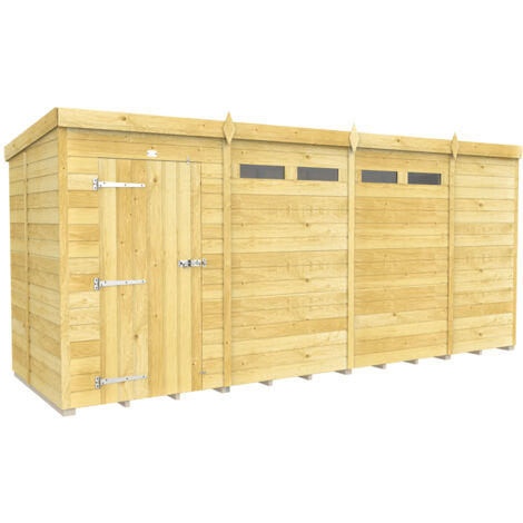 15 x 5 Feet Pent Security Shed - Single Door - Wood - L147 x W454 x H201 cm