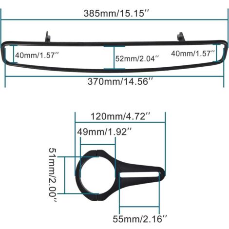 15 Zoll breiter, konvexer Mittel-Rückspiegel mit Klemme und 2-Zoll-Gummidichtung. Ersatz für UTV-Spiegel an RZR 800, 1000 S, 900, XP und 1000 Talon. Schwarz.