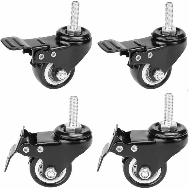1,5-Zoll-Lenkrolle aus Polyurethan mit Feststellbremse auf Schwenkwelle für Wagen, Möbelwagen, Werkbank, 4er-Pack (Gewindewelle: M8 25 mm) – FVO | 07068460640504 1,5-Zoll-Lenkrolle aus Polyurethan mit Feststellbremse auf Schwenkwelle für Wagen, Möbelwagen, Werkbank, 4er-Pack (Gewindewelle: M8 25 mm) – FVO | 07068460640504