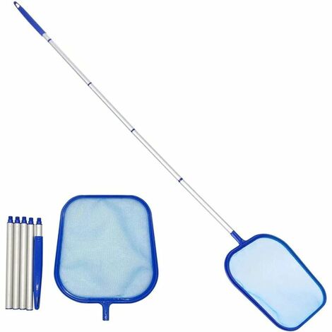150 cm Épuisette de piscine à manche long avec poteau, filet de piscine pour nettoyer feuilles, insectes et ordures, filet de nettoyage de piscine en maille fine pour piscine, jacuzzi, fontaine