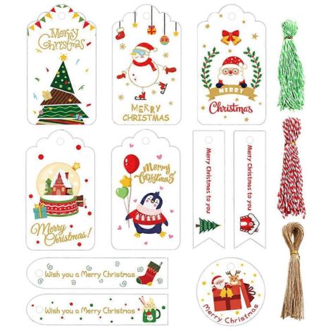 150 étiquettes de Noël en papier pour décoration de Noël créative et faite main, peintes à la main.