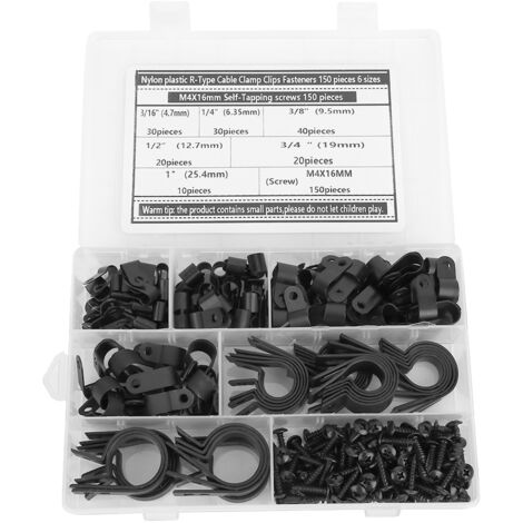 150 Kabelbinder Typ R aus Nylon + 150 selbstbohrende Schrauben M4 x 16 mm – Kabel- und Drahtbefestigungsset