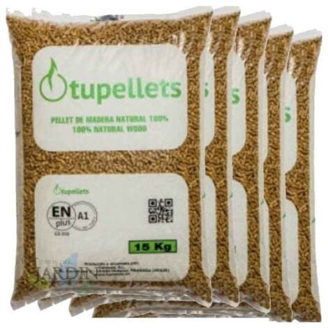 150 Kg Pellet de madera natural 100% para calefacción  10 sacos de 15 Kg  Combustible ecológico  Energía renovable