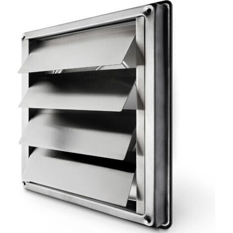 150 mm Lüftungsgitter Edelstahl Rückschlaggitter mit beweglichen Lamellen Automatisch schließend Wetterfestes Haubengitter / Quadratmaß 184x184mm /  Edelstahl Lüftung