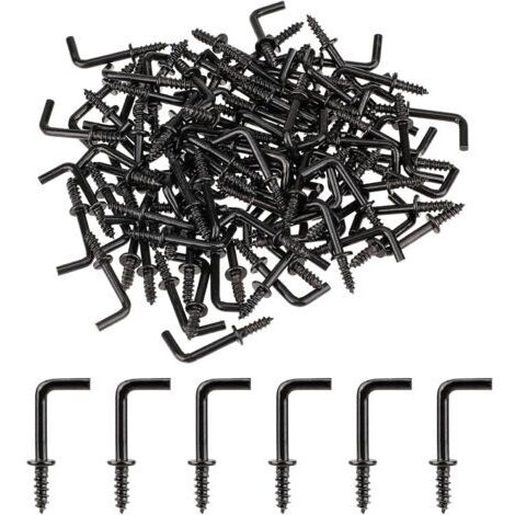 150 Pcs Crochets à Vis, Mini Crochets en L à Visser, Petits Crochets à Visser à Angle Droit, Vis à Angle Droit, Vis à Crochet en Métal pour Accrocher, Crochets Muraux Stables (Noir, 20 x 8 mm)