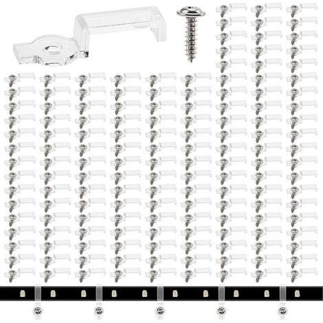 150 Pièces 10mm Clips Bande Lumineuse, Clip de Fixation Ruban LED, Support Fixation Bande Lumière Clips, avec Vis, pour 10MM Large LED Bande Lumières (Transparent)