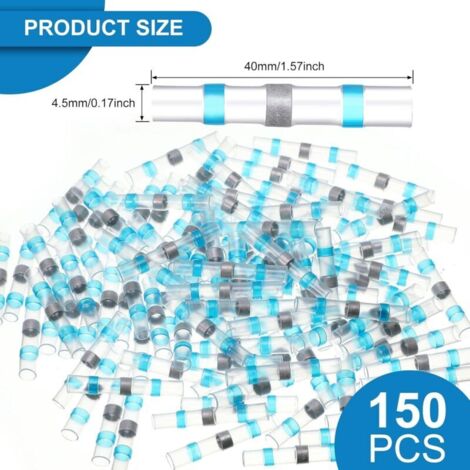 150 Pièces (Bleu, 16-14 AWG) Joint de Soudure Connecteur de Fil Connecteur Bout à Bout pour Automobiles Motos Véhicules