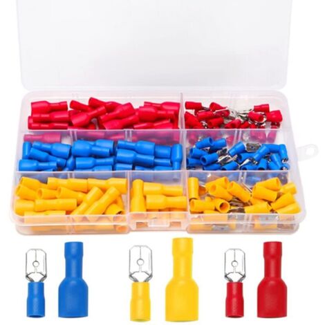 150 Pièces Cosse Connecteur à Sertir Électrique Set, Femelles et Mâles Bornes Isolées à Sertir, Cosse a Sertir, Cosses Electriques