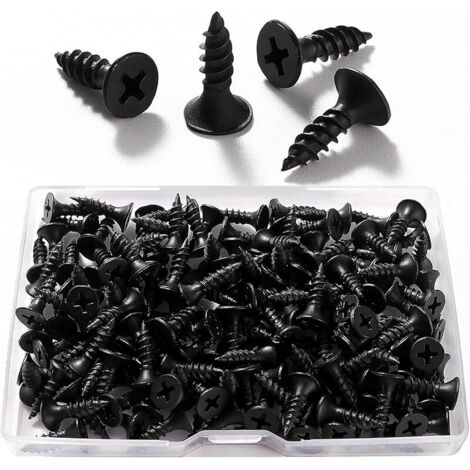 150 Pièces M3.5  16 mm Vis à Bois À Filetage Épais, Vis Cruciformes, Vis Autotaraudeuses, pour Cloisons SèChes, Meubles En Bois, Noir