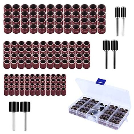 150 Pièces Manchons Abrasifs, Tambour de Ponçage, Comprenant 144 Bandes Ponçage et 6 Rouleaux Abrasifs pour Dremel Outil Rotatif -