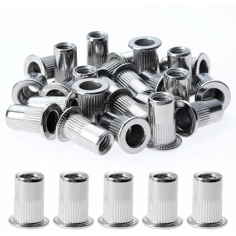 150 Pièces Rivet Ecrou M5, Écrous à Rivets en Acier Inox, Tête Plate Ecrou Insert Assortiment Kit pour Bois Meubles, (10 mm 13 mm)——,
