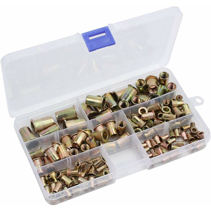 Gdrhvfd - 150 Pieces Rivet Nuts M3 M4 M5 M6 M8 M10 Galvanized Carbon Steel Thread Inserts Assortment Kit 150x Flat Head Blind Rivet Nuts 9mm 11mm