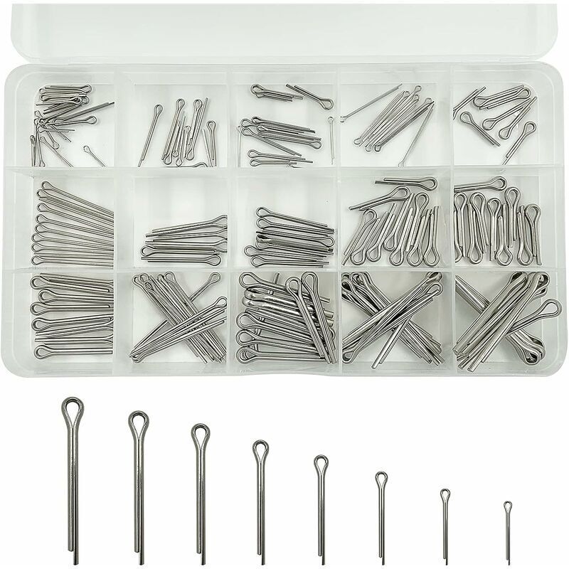 150 Pieces Stainless Steel Split Pins Safety Split Pins Mechanical Fasteners 15 Different Sizes Metal Split Pins with Assortment Box,Adélala