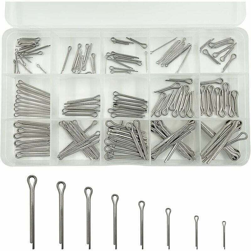 150 Pieces Stainless Steel Split Pins, Safety Split Pins, Mechanical Fasteners, 15 Metal Split Pins in Various Sizes with Assortment Box, Adelala, of