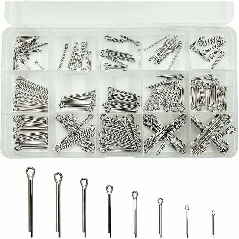 150 Pieces Stainless Steel Split Pins, Safety Split Pins, Mechanical Fasteners, 15 Metal Split Pins in Various Sizes with Assortment Box, Adelala, of