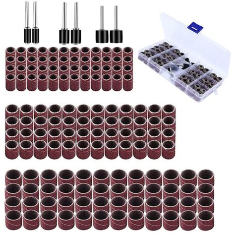 150 Pièces Tambours de Meulage Kit, Manchons de Bande Abrasive, Tambour et Manchons de Ponçage, pour Contours de Ponçage, Perceuse à Colonne, Perceuse à Main ou Arbr