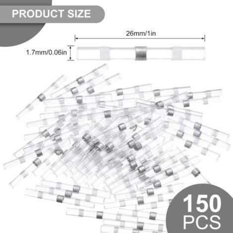 150 Pièces Thermorétractable Cosse Bout à Bout Étanche Isolé Électrique pour Automobiles Motos Véhicules (Blanc, 26-24 AWG)