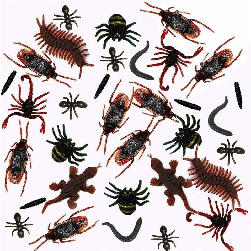 150 piezas de insectos de plástico realistas de araña de Halloween, cucarachas, arañas, escorpiones, hormigas, geckos, ciempiés y gusanos en la