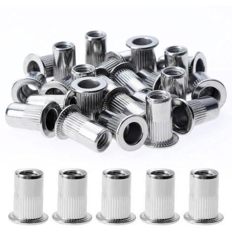 150 piezas tuercas remachables de cabeza plana con rosca, tuercas remachables de acero inoxidable M4 con rosca, varios insertos roscados para roscas de plástico (9 mm x 11 mm)
