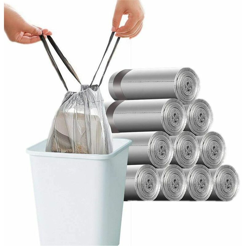 150 Sacs Poubelle 10L-15L avec Cordon de Serrage Grands Sacs Poubelle Solides 45 x 50 cm Gris