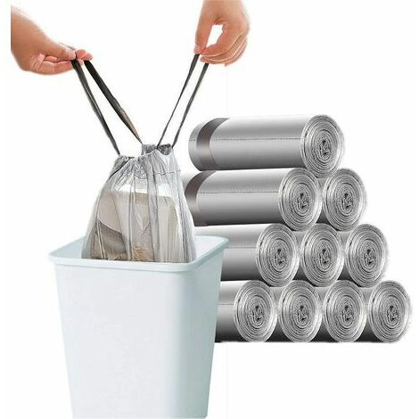 150 Sacs Poubelle 10L-15L avec Cordon de Serrage Grands Sacs Poubelle Solides 45 x 50 cm Gris