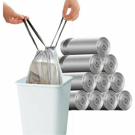 150 Sacs Poubelle 10L-15L avec Cordon de Serrage Grands Sacs Poubelle Solides 45 x 50 cm Gris