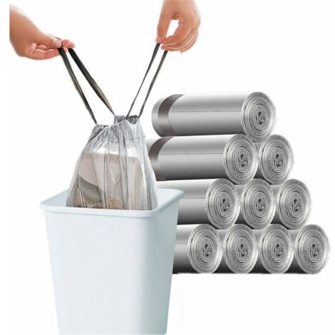 150 sacs-poubelle à cordon, 10-15 litres, grands et résistants, 45 x 50 cm, gris