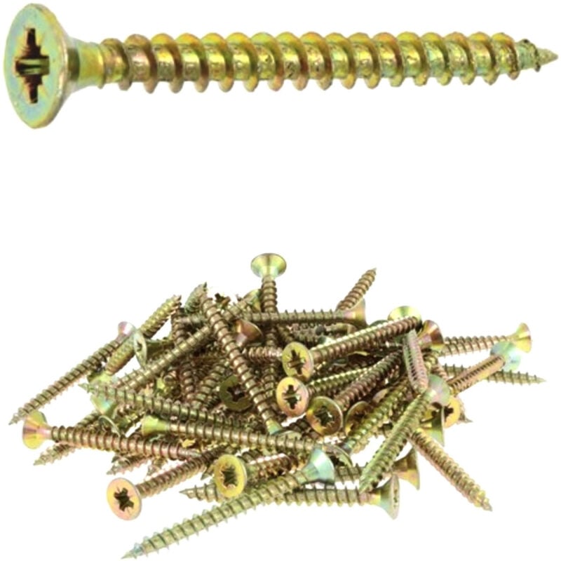 150 vis agglo tête fraisée pozidriv acier zingués bichromatées (jaune/or) - Diamètre 6 mm - Longueur 60 mm