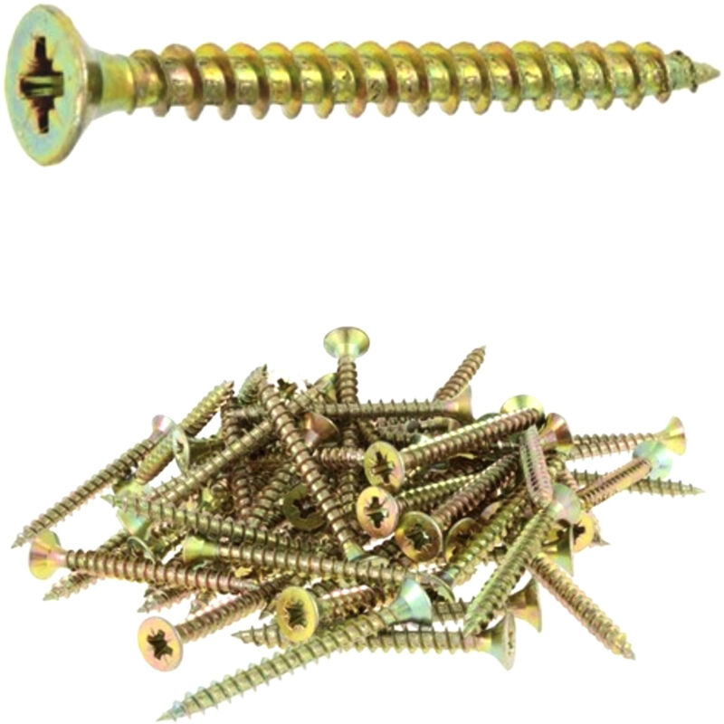 150 vis agglo tête fraisée pozidriv acier zingués bichromatées (jaune/or) - Diamètre 6 mm - Longueur 90 mm