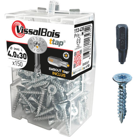150 vis bois TTAP 4x30mm  asymétrique zingué - Vissal