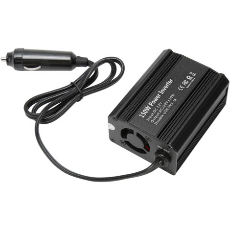 150-W-Kfz-Wechselrichter (12 V auf 220 V) mit USB-Anschlüssen und Netzstecker, Schwarz
