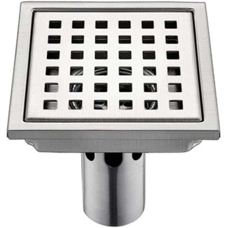 150 x 150 mm Square shower drain in brushed 304 stainless steel, large diameter, anti-clogging, for bathroom, 150 x 150 mm