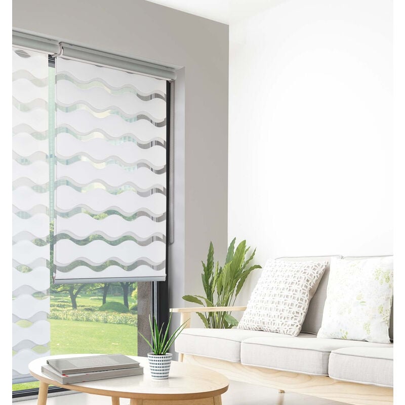 Madecostore - Store enrouleur jour nuit vague avec coffre - gamme Must - Blanc - L63 x H160cm