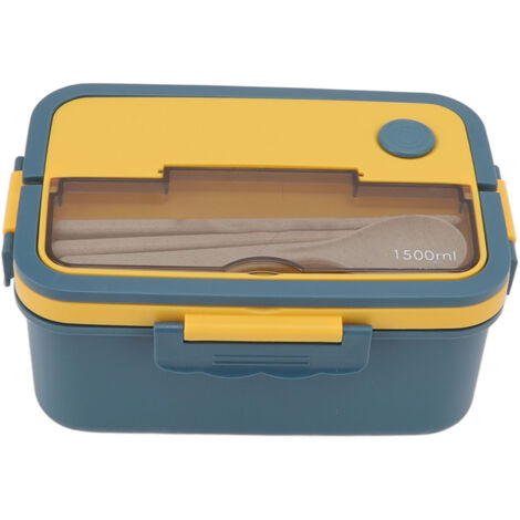 1500-ml-Bento-Box aus hitzebeständigem Kunststoff, tragbare Lunchbox mit Besteck für Schüler – Blau