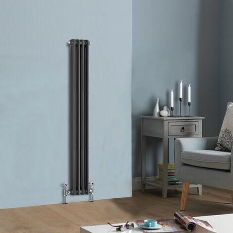 1500 x 200mm Traditional Anthracite Vertical Cast Iron Style Radiator Double Column