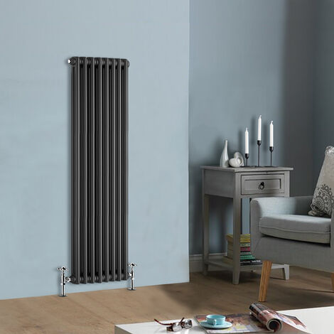 1500 x 380mm Traditional Anthracite Vertical Cast Iron Style Radiator Double Column