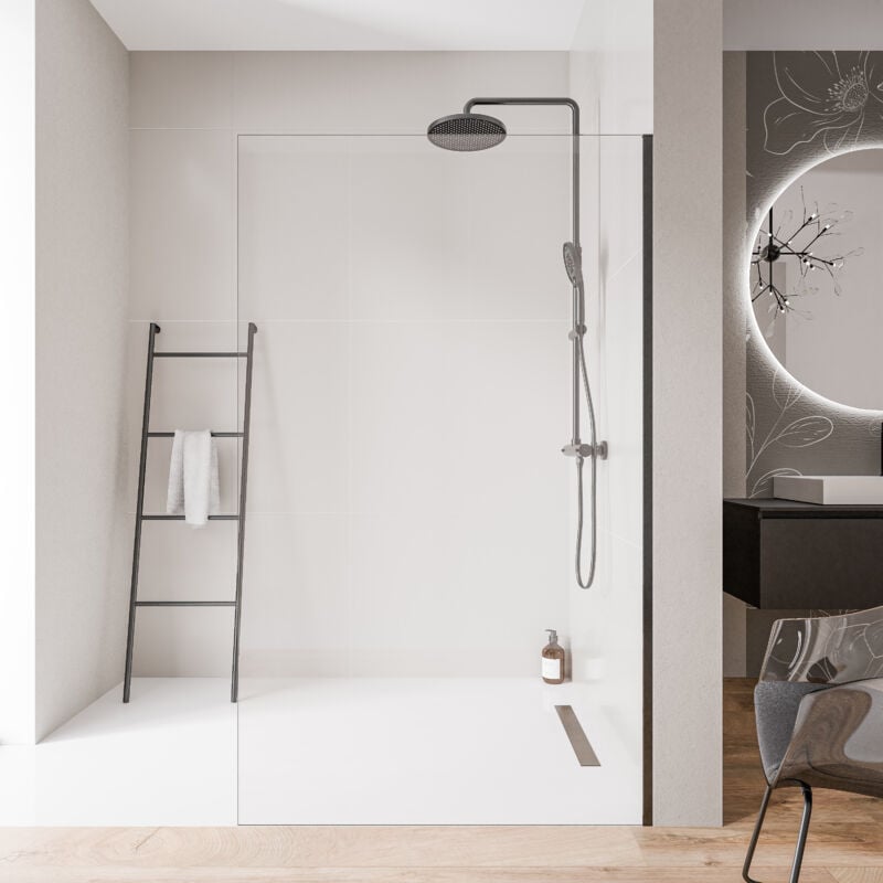 BERNSTEIN - Paroi de douche italienne 70x200cm, verre NANO 10mm, profilé mural inox noir mat, sans profilé sol - EX102 700 mm, Sans profilé de sol