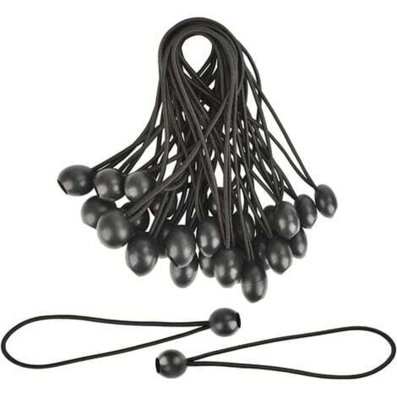Tendeur élastique 30 pièces, tendeur en Caoutchouc avec Boule élastique pour tentes de bâche, bannière, Drapeau, Camping, pavillon (Noir)