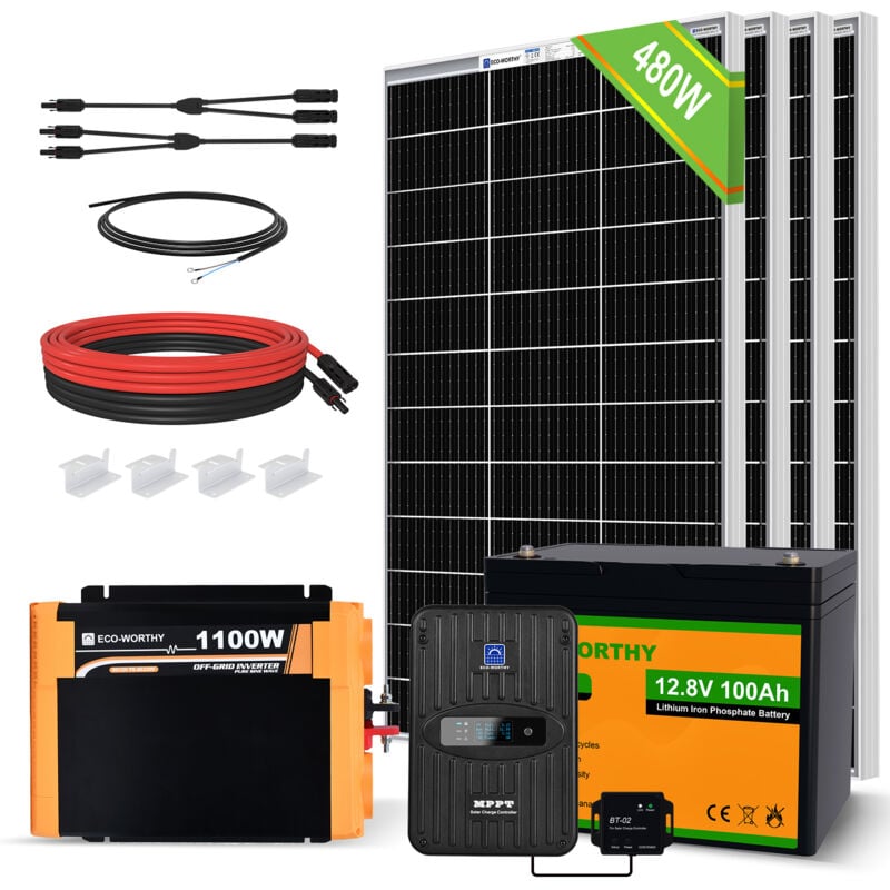 Eco-worthy - 480W 12V Solar Panel Kit Off-Grid System with Lithium Battery for Household Shed