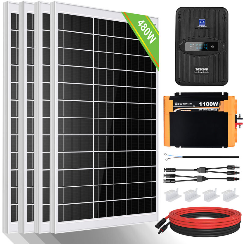 ECO-WORTHY 480W 12V Solar Panel Kit Off-Grid System for Home RV Motorhome Shed Emergency Power Supply：4pcs 120W Solar Panels+40A MPPT Charge