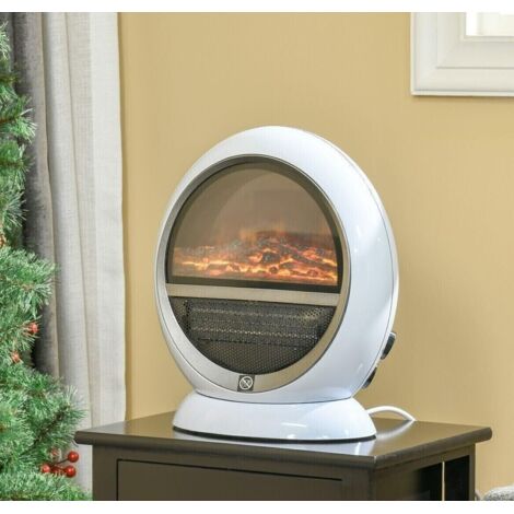 1500w White Electric Fire Heaters For Home - Realistic LED Flame & Log Effect Electric Fire - Freestanding Electrical Heaters For Home Low Energy Silent - Mains Powered Fan Heater Fireplace